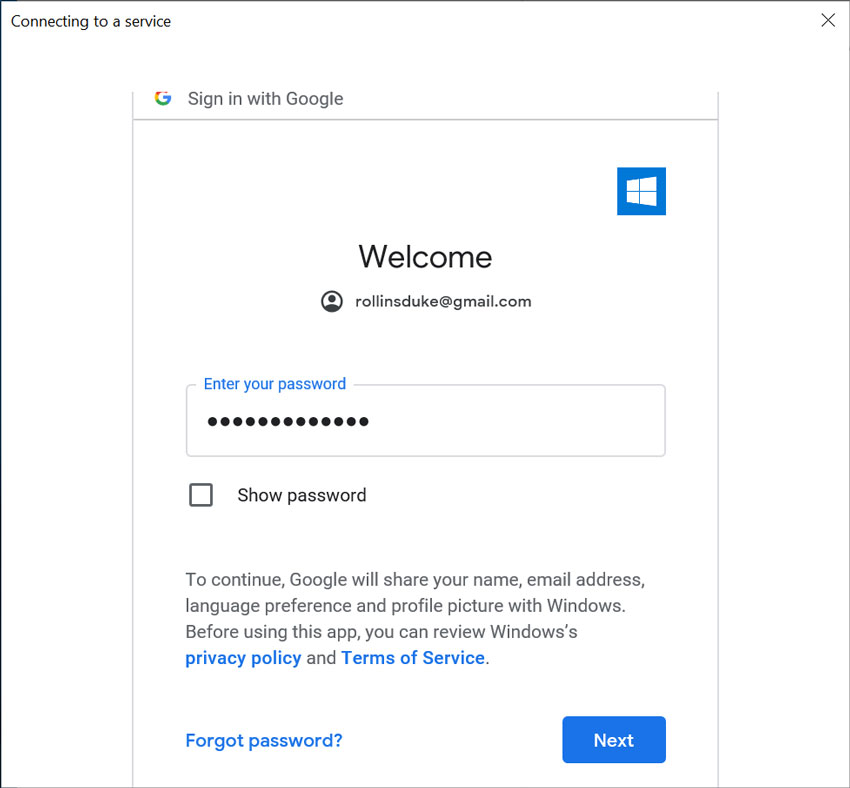 Gmail password